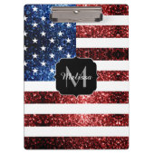 米国の国旗の赤い青いきらめきグリッターモノグラム クリップボード (正面)