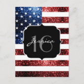 米国の国旗の赤い青の輝きグリッターSweet 16 ポストカード (正面)