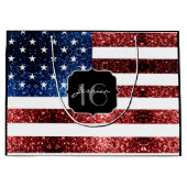 米国の国旗の赤い青の輝きグリッターSweet 16 ラージペーパーバッグ (正面)