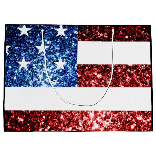 米国の国旗の赤い青の輝きグリッターSweet 16 ラージペーパーバッグ (裏面)