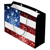 米国の国旗の赤い青の輝きグリッターSweet 16 ラージペーパーバッグ (裏面アングル)