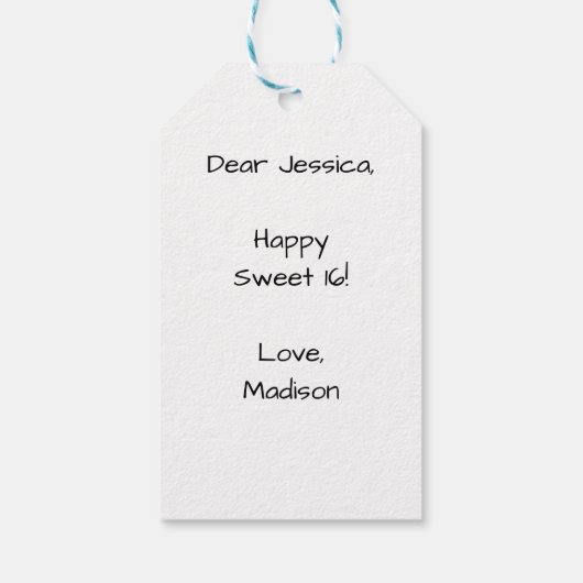 米国の国旗赤白青の輝きグリッターSweet 16 ギフトタグ (裏面)