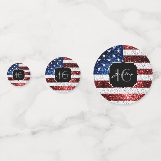 米国の国旗赤白青の輝きグリッターSweet 16 コンフェッティ (正面)