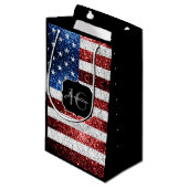 米国の国旗赤白青の輝きグリッターSweet 16 スモールペーパーバッグ (正面アングル)
