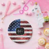 米国の国旗赤白青の輝きグリッターSweet 16 ペーパープレート (パーティー)