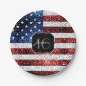 米国の国旗赤白青の輝きグリッターSweet 16 ペーパープレート (正面)