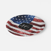米国の国旗赤白青の輝きグリッターSweet 16 ペーパープレート (アングル)