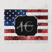 米国の国旗赤白青の輝きグリッターSweet 16 ポストカード (正面)