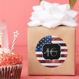 米国の国旗赤白青の輝きグリッターSweet 16 ラウンドシール