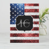 米国の国旗赤白青の輝きグリッターSweet 16 招待状 (スタンド正面)