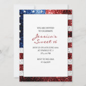 米国の国旗赤白青の輝きグリッターSweet 16 招待状 (裏面)