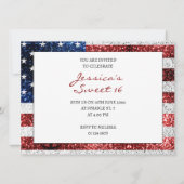 米国の国旗赤白青の輝きグリッターSweet 16 招待状 (裏面)