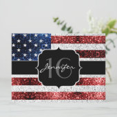 米国の国旗赤白青の輝きグリッターSweet 16 招待状 (スタンド正面)