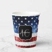 米国の国旗赤白青の輝きグリッターSweet 16 紙コップ (正面)