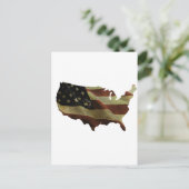 米国の国旗/地図の贈り物、背景色を追加 ポストカード (スタンド正面)