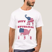 米国の地図と共和党パーティー象の国旗の選挙 Tシャツ (正面)