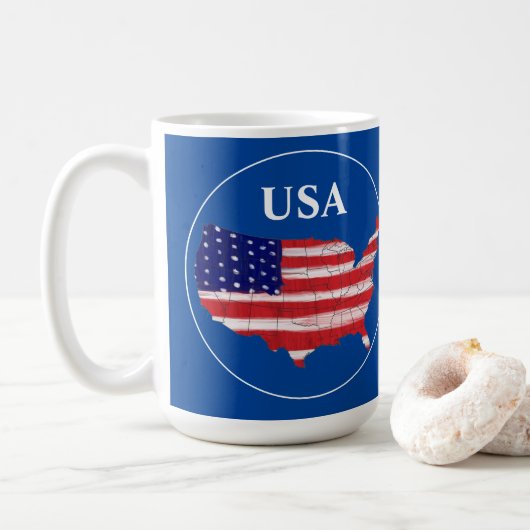 米国の地図と国旗 コーヒーマグカップ (ドーナツ)