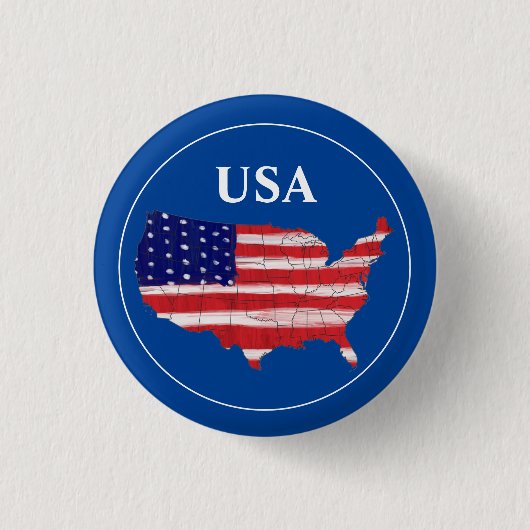 米国の地図と国旗 缶バッジ (正面)