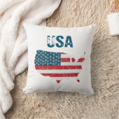米国の地図と旗星条 クッション (ブランケット)