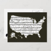 米国の地図と音符 ポストカード (正面/裏面)