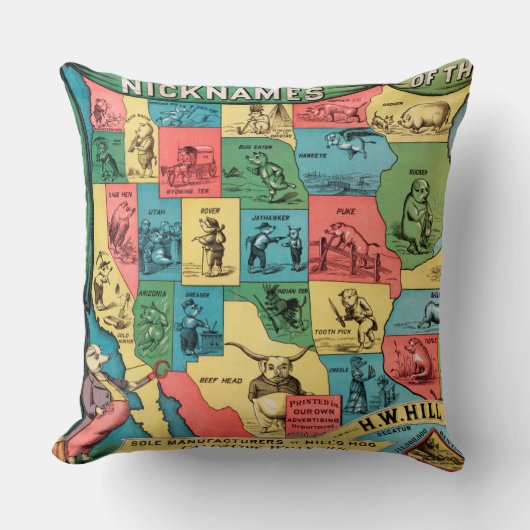 米国の地図のヴィンテージのニックネーム クッション (正面)