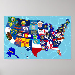 米国の地図の国家はモザイクに印を付けます ポスター