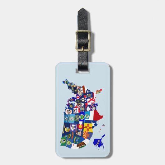 米国の地図の州の旗のモザイク荷物のラベルのテンプレート ラゲッジタグ (正面縦)