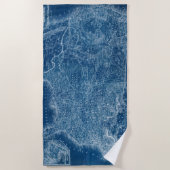 米国の地図の青写真 ビーチタオル (正面)