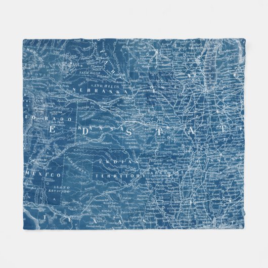米国の地図の青写真 フリースブランケット (正面(横))