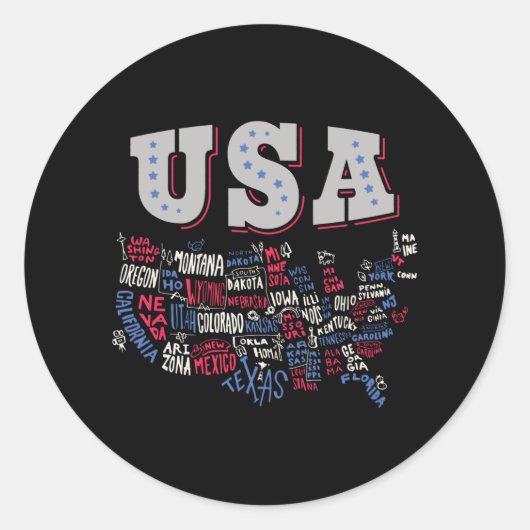 米国の地図アメリカ州 ラウンドシール (正面)