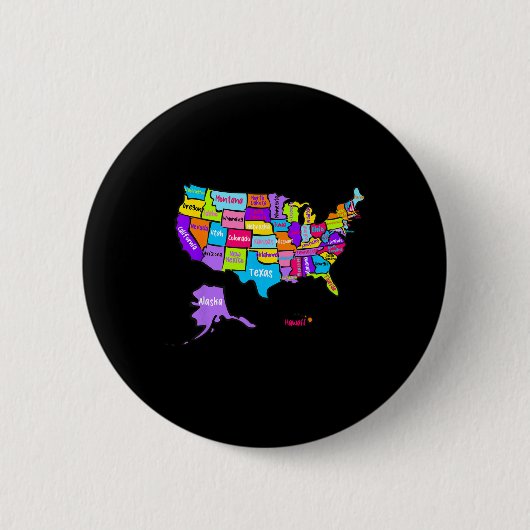 米国の地図カラフルと州N 缶バッジ (正面)