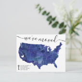 米国の地図ハートネイビー青の移動発表 案内ポストカード (スタンド正面)