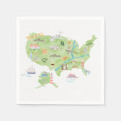 米国の地図図解入りの、写真付きの スタンダードカクテルナプキン (正面)