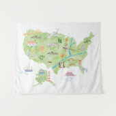 米国の地図図解入りの、写真付きの タペストリー (正面(横))