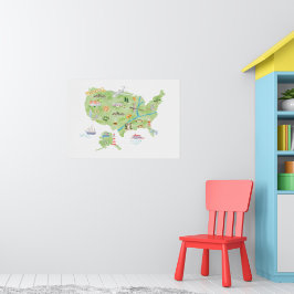 米国の地図図解入りの、写真付きの ポスター