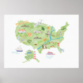 米国の地図図解入りの、写真付きの ポスター (正面)