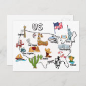 米国の地図都市専攻の名の統一された州 ポストカード (正面/裏面)