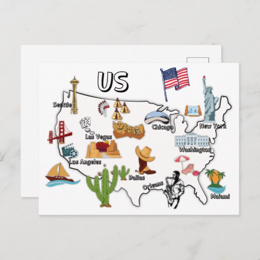 米国の地図都市専攻の名の統一された州 ポストカード (正面/裏面)