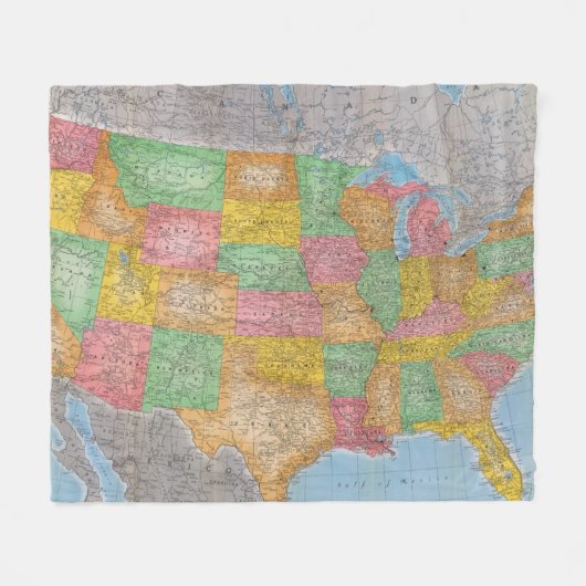 米国の地図3 フリースブランケット (正面(横))