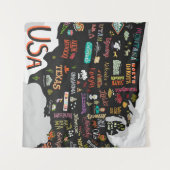 米国の地図：ポス図解入りの、写真付きのター タペストリー (正面(横))