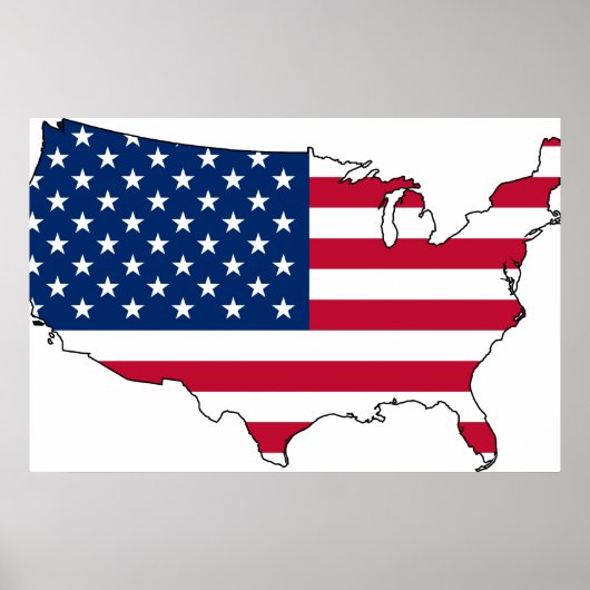 米国の地図、統一された州国旗 ポスター (正面)