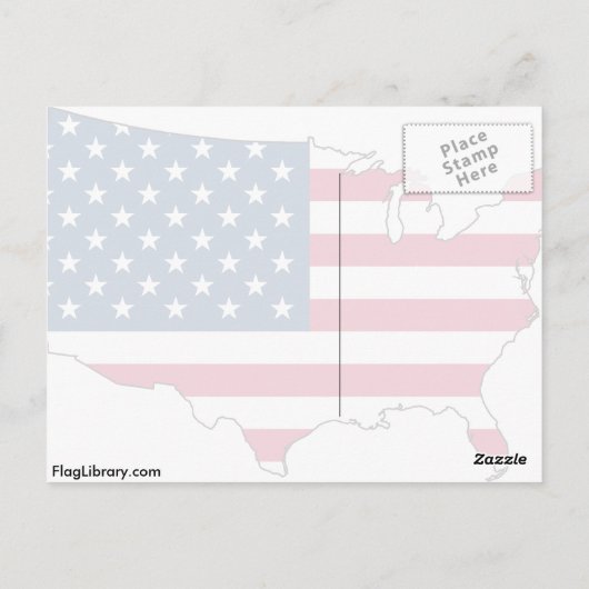 米国の地図、統一された州国旗 ポストカード (裏面)