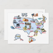 米国の地図、観光スポット、ランドマーク、市専攻の市 ポストカード (正面/裏面)