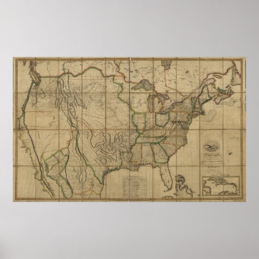 米国の地図(1818年) ポスター (正面)