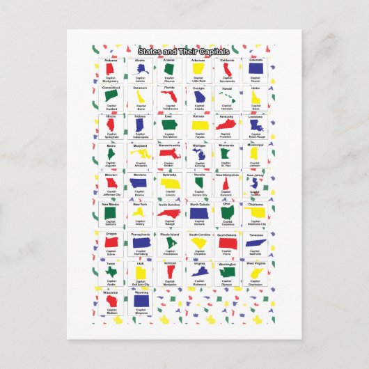米国の州と首都カラフル ポストカード (正面)