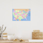 米国の州統一されたマップ ポスター (キッチン)