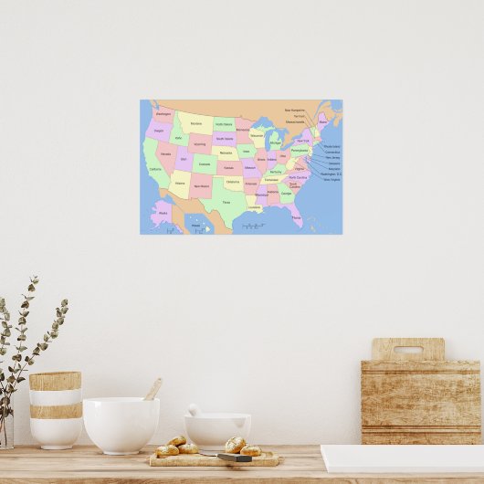 米国の州統一されたマップ ポスター (キッチン)