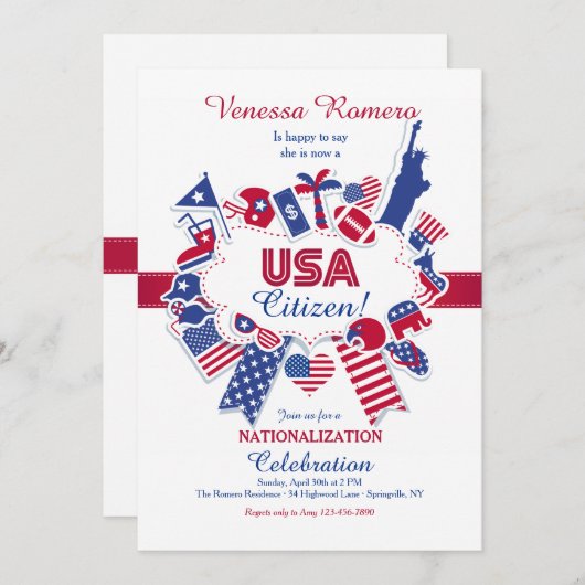 米国の市民の国有化のパーティの招待状 招待状 (正面/裏面)