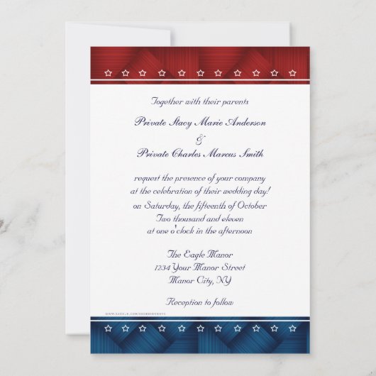 米国の愛国心が強いハートのパーソナライズな結婚式招待状 招待状 (裏面)