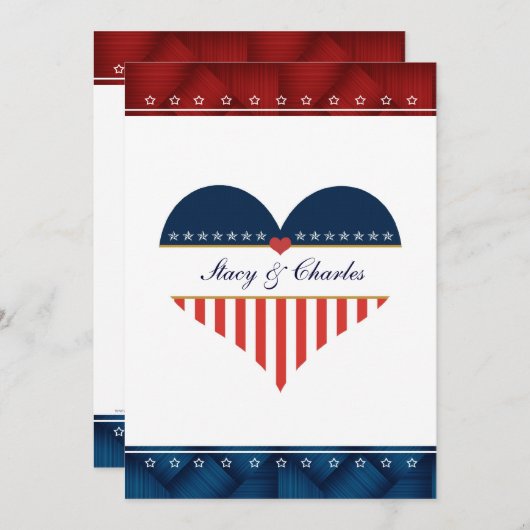 米国の愛国心が強いハートのパーソナライズな結婚式招待状 招待状 (正面/裏面)